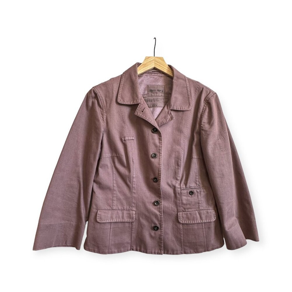 Miu Miu Archival Denim Squad Utility Jacket Garment-Dyed Mauve IT 44